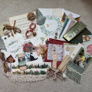 Lot of 50+ pcs Green Christmas vintage ephemera crafts, junk journal, scrapbook